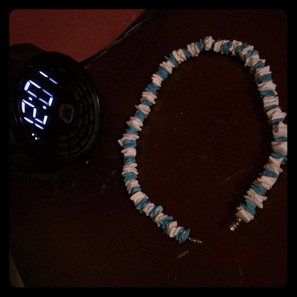 Unisex/ blue & white rock necklace